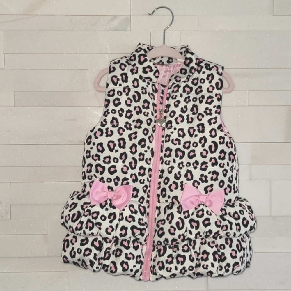 KIDS HEADQUARTERS PUFFER GIRL VEST PINK ANIMAL PRINT WITH CUTE BOWS SIZE 4T